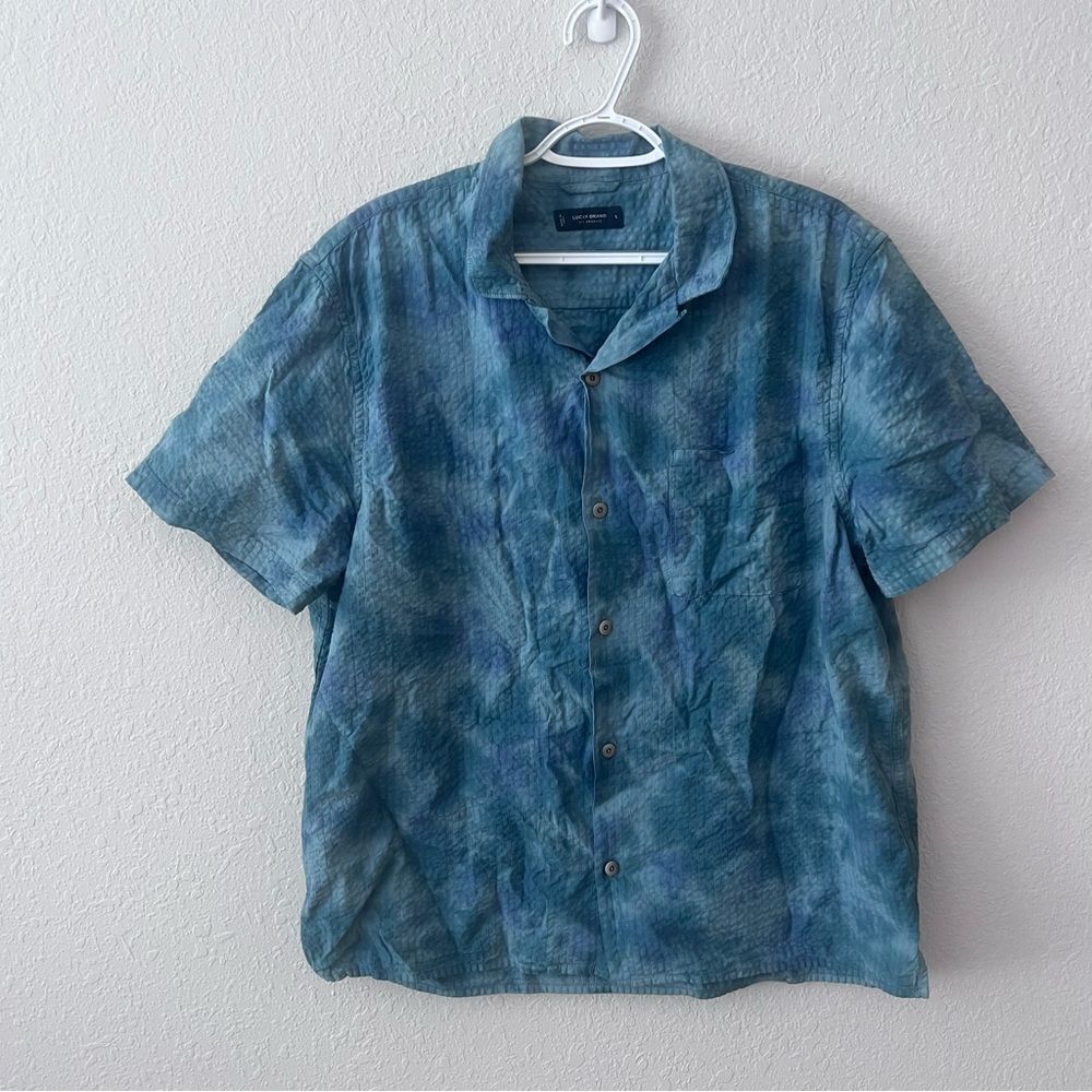 Lucky Brand Polo Shirt Mens Size L Short Sleeve Tie Dye Cotton Button Up